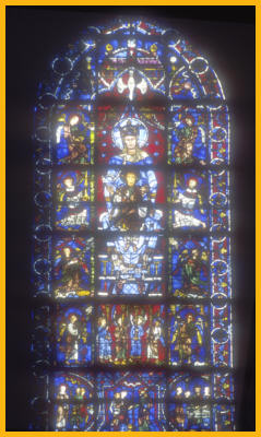 Blue Virgin Stained Glass Window